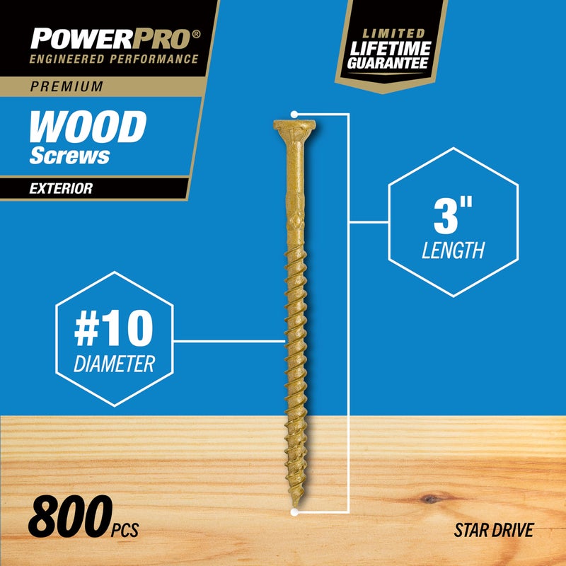 Power Pro Premium Exterior Wood Screws, #10 x 3 Inch All-Purpose Deck Screws for Outdoor Projects, T-25 Star Bit Included, Bronze, 800 Pieces | 48311V4 - Image 5